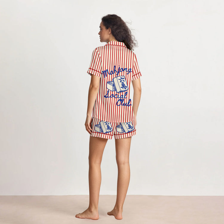 
                    
                      Women's Mahjong Social Club Red Stripe Short Sleeve Silky Satin Pajama Set alternate view
                    
                  