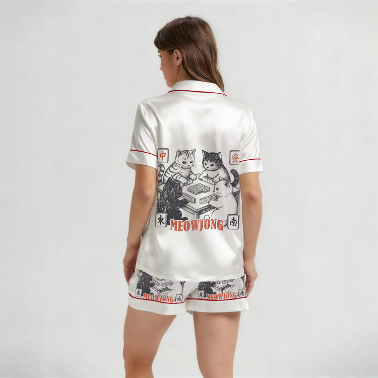 
                    
                      Women's Meowjong Cats Mahjong Short Sleeve Silky Satin Pajama Set alternate view
                    
                  