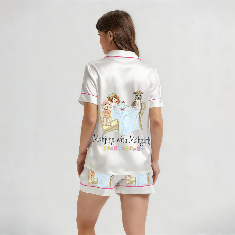
                    
                      Women's Mahjong With My Girls Dogs Short Sleeve Silky Satin Pajama Set alternate view
                    
                  