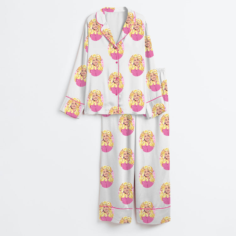Women's RIP Dolly Country Music Long Sleeve Silky Satin Pajama Set