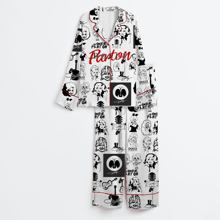Women's RIP Dolly Country Music Memorial Long Sleeve Silky Satin Pajama Set
