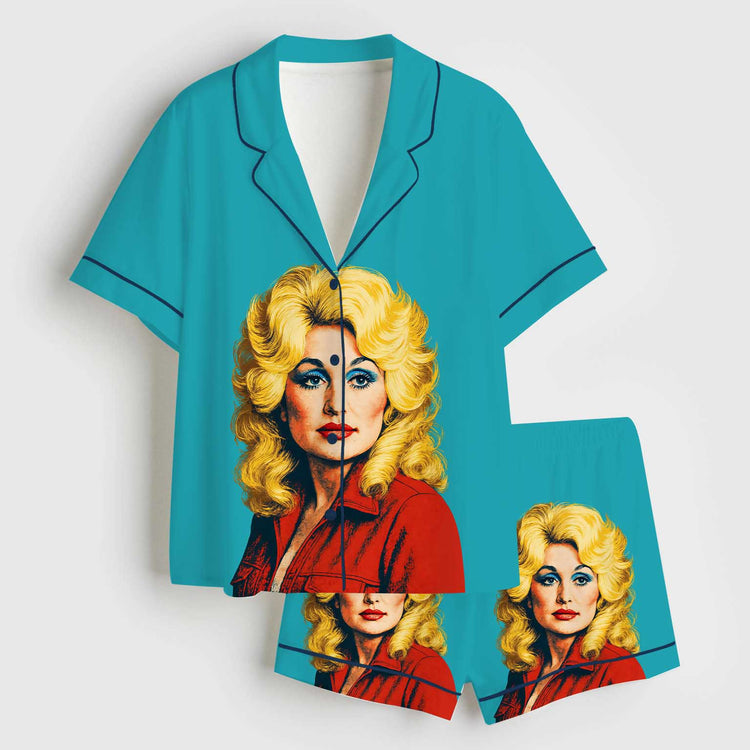 Women's Dolly RIP Country Music Memorial Short Sleeve Silky Satin Pajama Set
