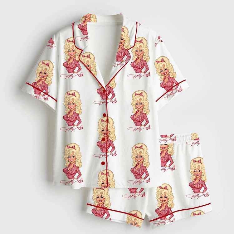 Women's Dolly RIP Country Music Short Sleeve Silky Satin Pajama Set