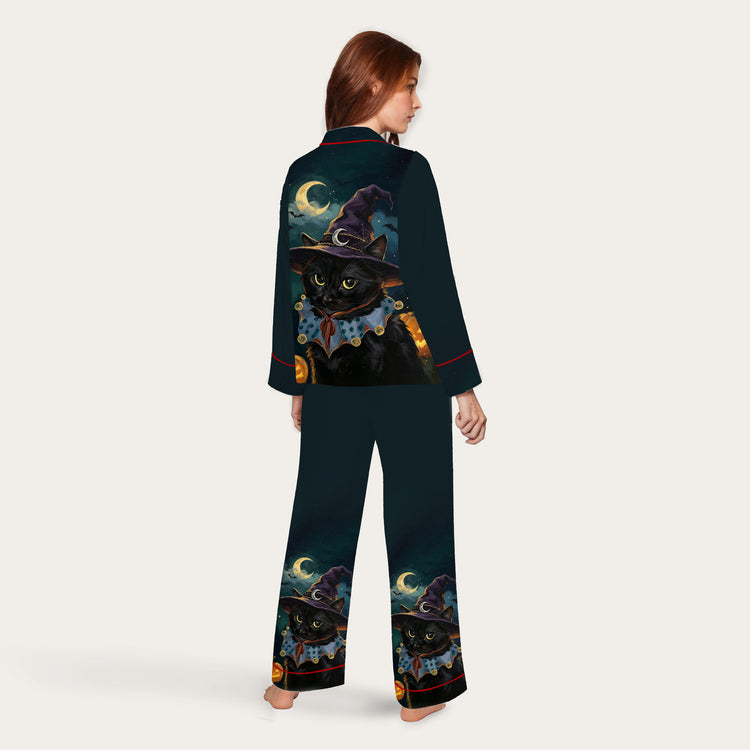 
                    
                      Women's Oil Painting Witch Black Cat Long Sleeve Silky Satin Pajama Set detail view
                    
                  