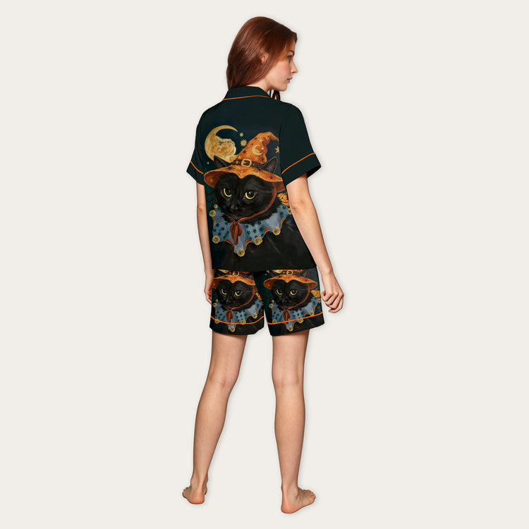 
                    
                      Women's Oil Painting Witch Black Cat Short Sleeve Silky Satin Pajama Set detail view
                    
                  