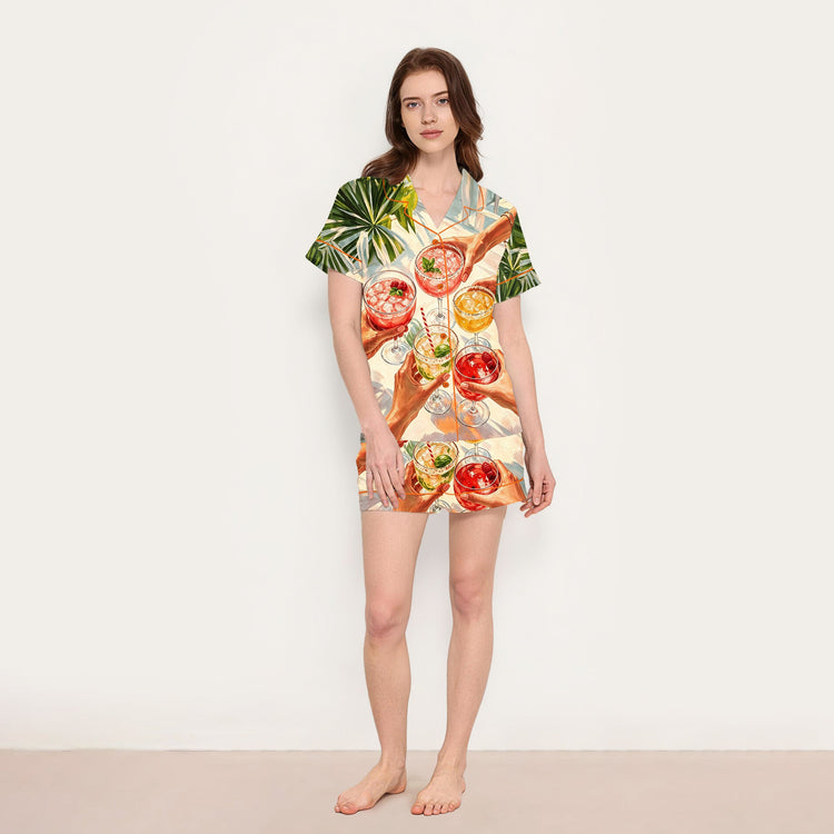 
                    
                      Women's Tropical Cocktail Party Short Sleeve Silky Satin Pajama Set alternate view
                    
                  