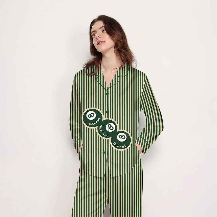 
                    
                      Women's Lucky 8 Ball Stripe Long Sleeve Silky Satin Pajama Set alternate view
                    
                  