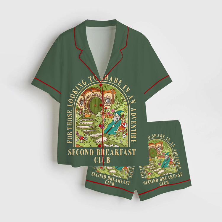 Women's Lord Of The Rings Second Breakfast Club Middle Earth Fan Adventure Bookish Short Sleeve Silky Satin Pajama Set