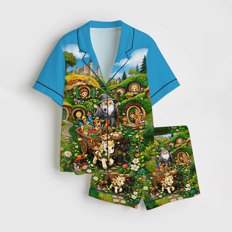 Women's Lord Of The Rings Kawaii Fantasy Fellowship Art Print Short Sleeve Silky Satin Pajama Set