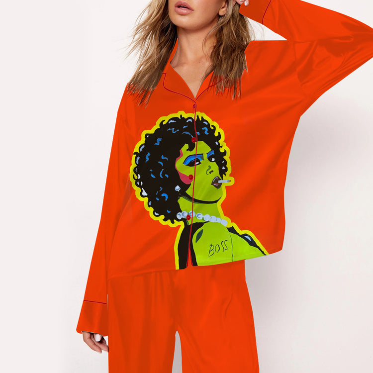 Women's Frank-N-Furter Pop Long Sleeve Silky Satin Pajama Set