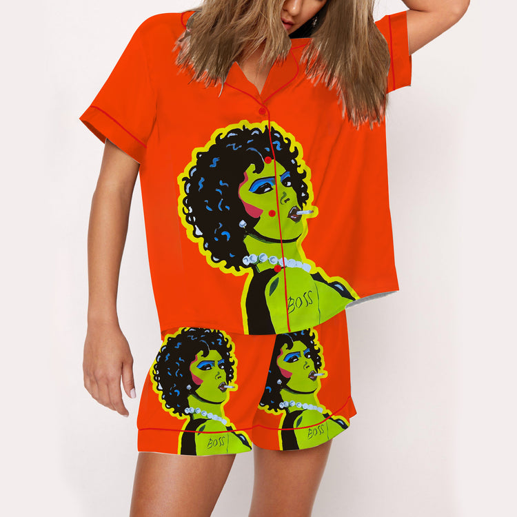 Women's Frank-N-Furter Pop Rocky Horror Short Sleeve Silky Satin Pajama Set