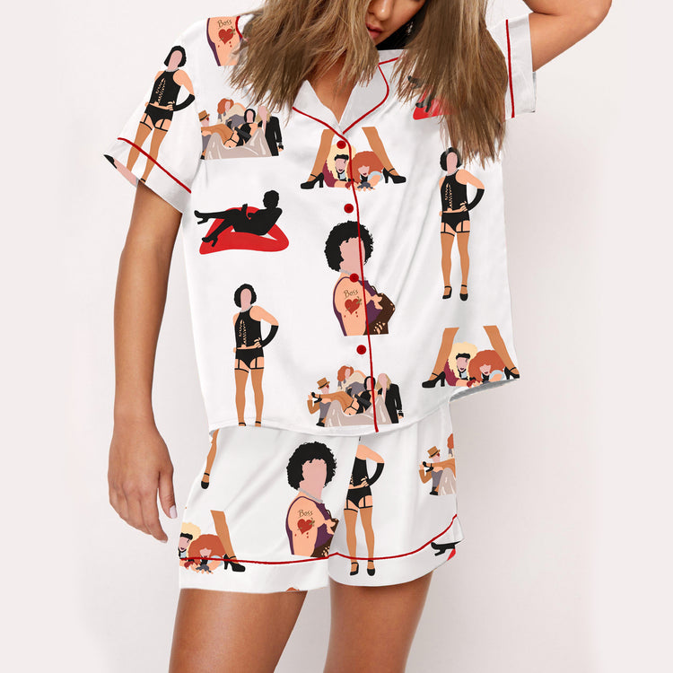 Women's Frank-N-Furter Rocky Horror Picture Show Short Sleeve Silky Satin Pajama Set