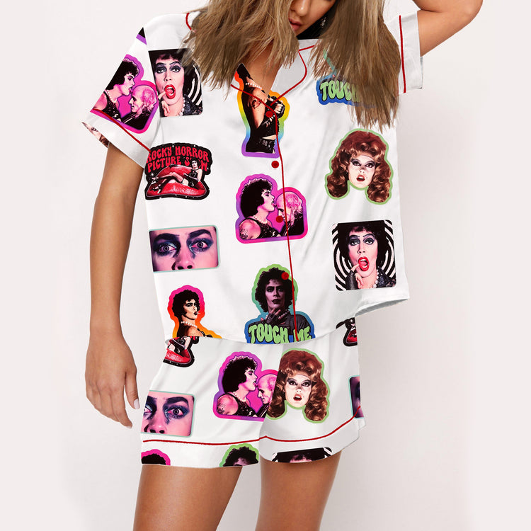 Women's Frank-N-Furter Tim Curry Rocky Horror Picture Show Short Sleeve Silky Satin Pajama Set