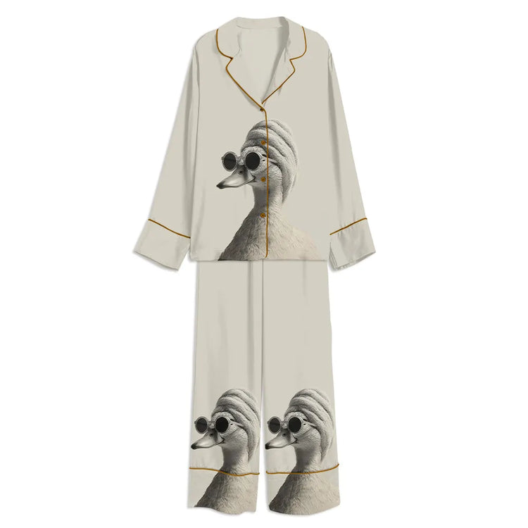 Duck In Towel Unisex Long Sleeve Satin Pajama Set