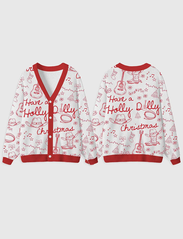 Have A Holly Dolly Christmas Retro Country Music Holiday Unisex Cardigan Sweater