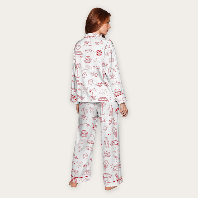 
                    
                      Women's Mom Lifestyle Doodle Long Sleeve Silky Satin Pajama Set back view
                    
                  