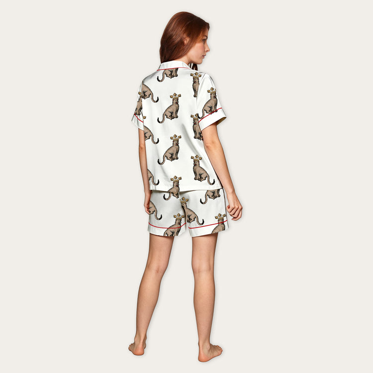 
                    
                      Women's Crown Cat Print Short Sleeve Silky Satin Pajama Set back view
                    
                  