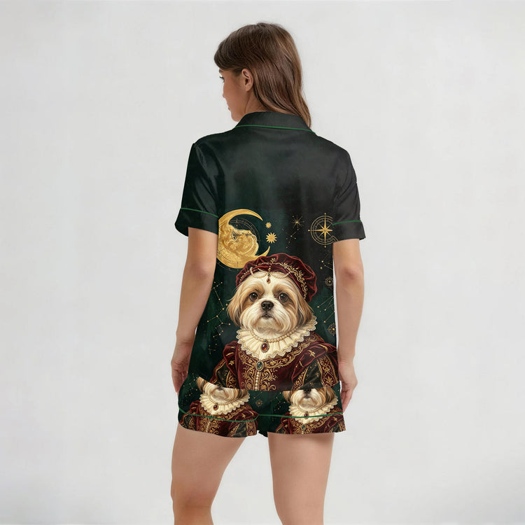 
                    
                      Women's Royal Shih Tzu Celestial Short Sleeve Silky Satin Pajama Set back view
                    
                  