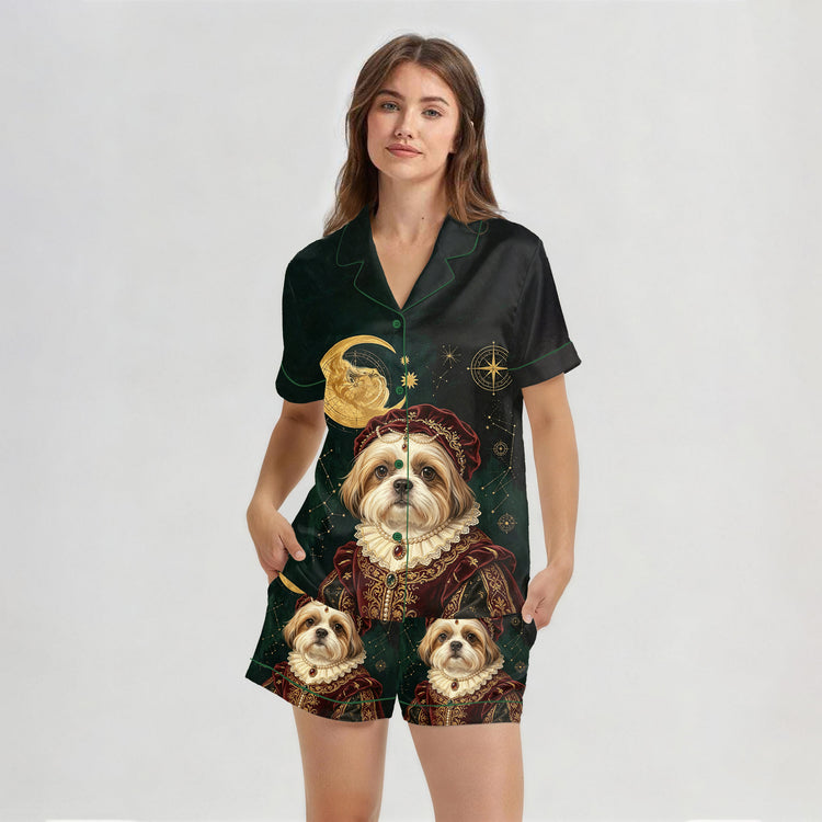 
                    
                      Women's Royal Shih Tzu Celestial Short Sleeve Silky Satin Pajama Set front view
                    
                  